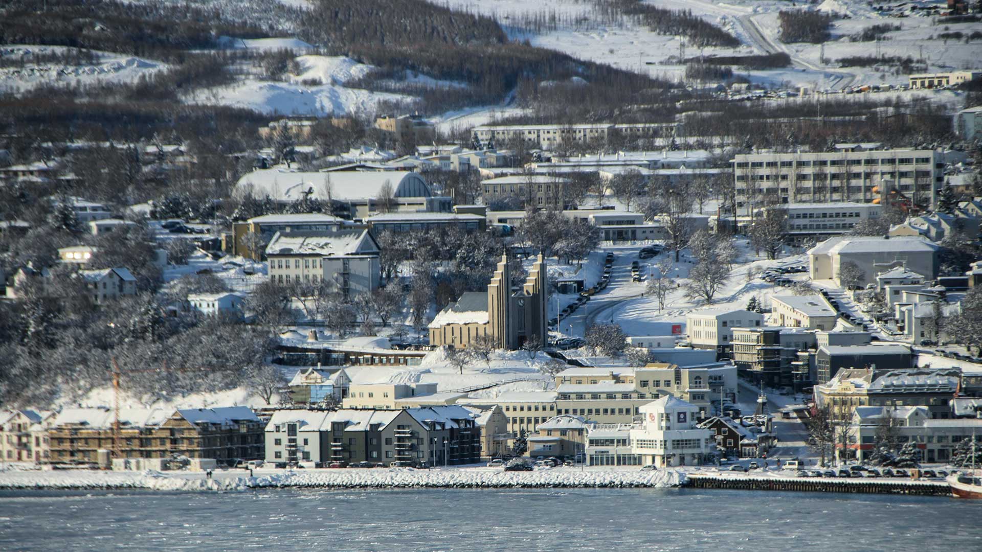 Akureyri cityscape in winter