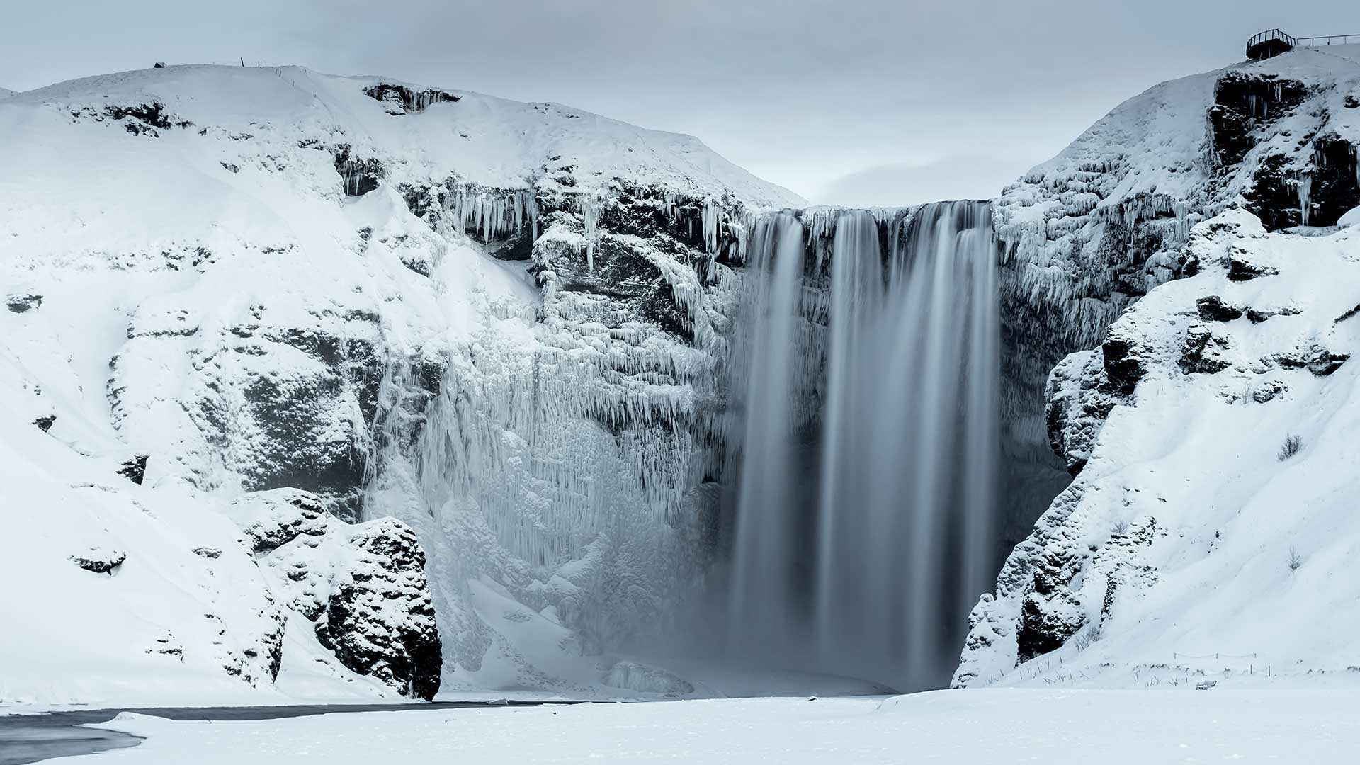 Skógafoss covered in snow