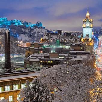 Edinburgh in the snow at Christmas time